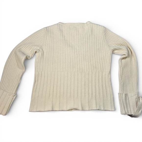 Derek Lam 10 Crosby Ribbed Tie Cuff Peplum Sweater Ivory Wool Blend V Neck - Picture 11 of 15